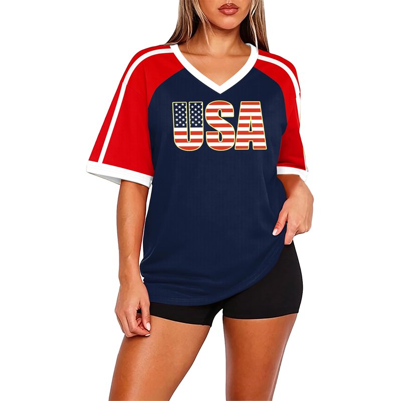 USA Soccer Jersey for Women - V-Neck Short Sleeve, Blue, L (Dark Blue, M variation)
