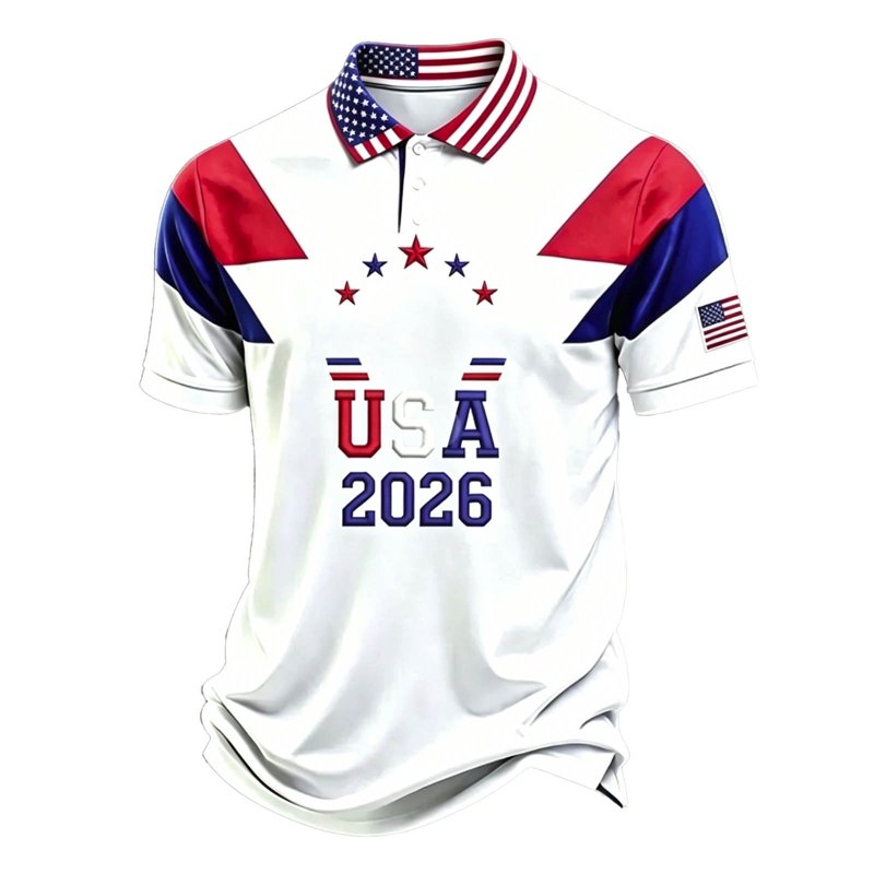 USA Soccer Mens Polo Shirt - White, Short Sleeve Casual Collared Top (Size S) - Breathable Performance Mesh