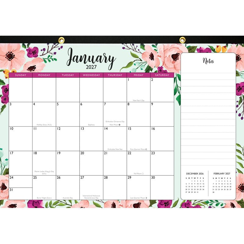 2027 Floral Desk Pad and Wall Calendar with Stickers - 11x17, 12-Month