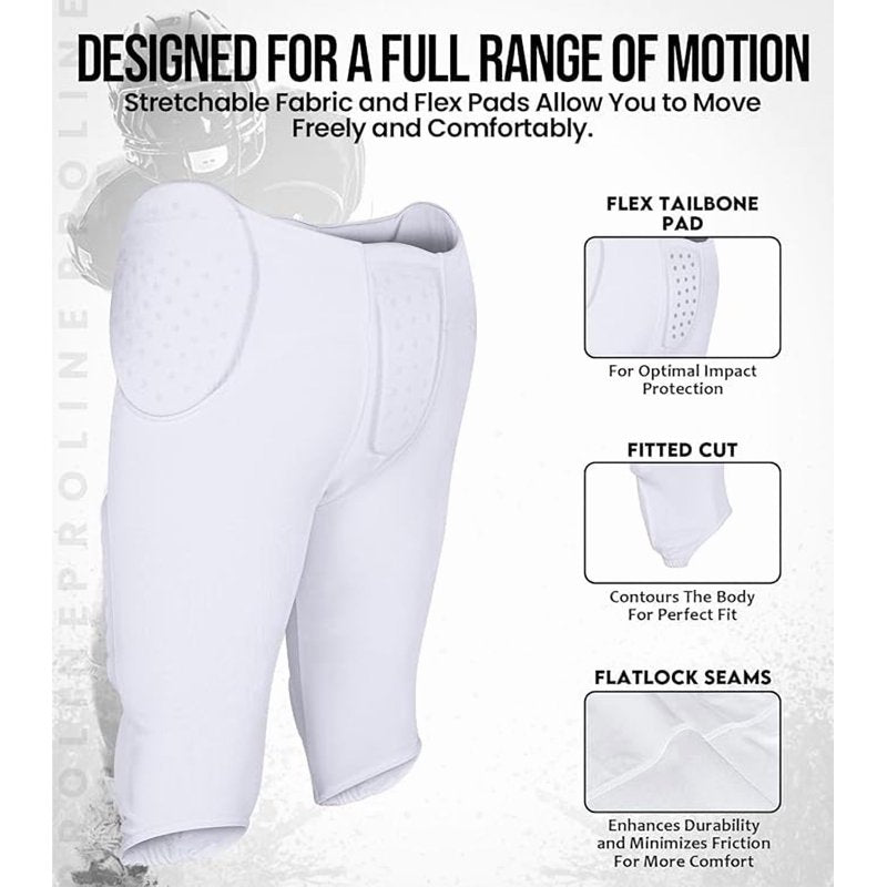 Men's Football Practice Pants with 7 Flex Pads Lightweight Protective Gear