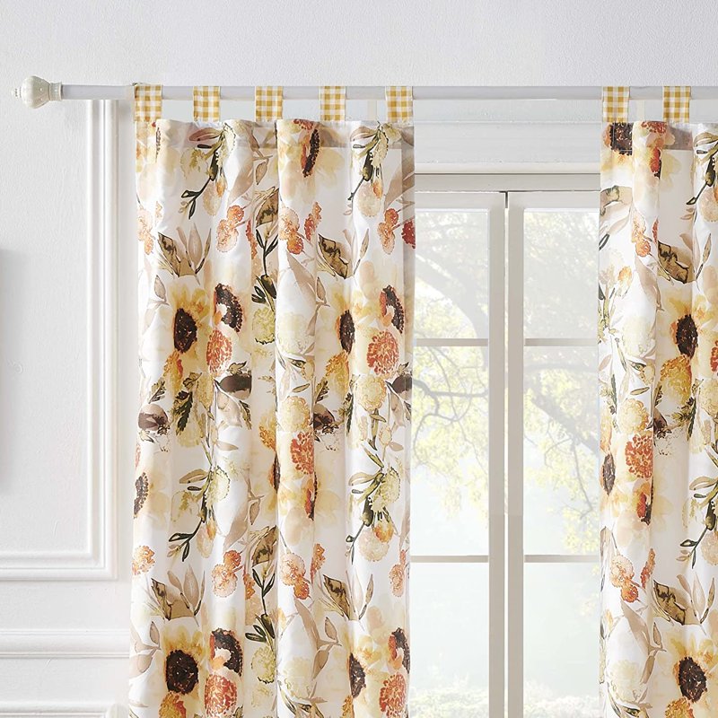 Farmhouse Ruffled Curtain Panels Set of 2 - Sunflower Sun Gingham Linen