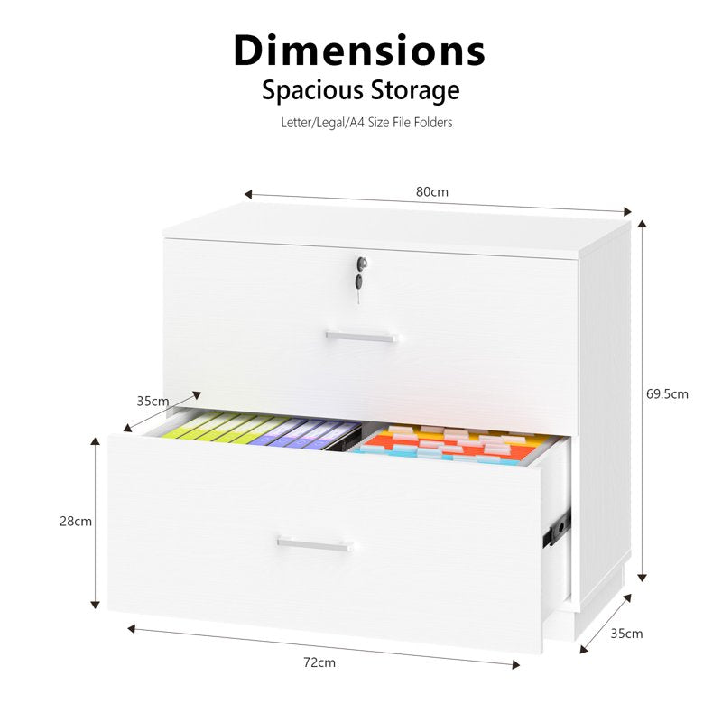 Lockable Wood Filing Cabinet with 2 Drawers for Home Office, Fits Letter Legal Files