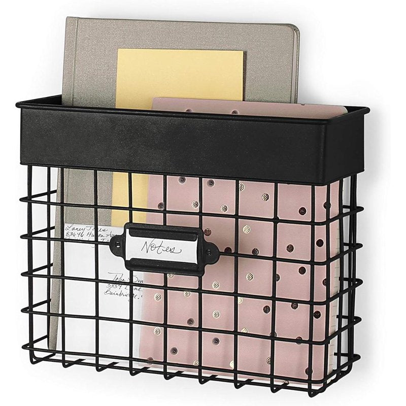 Wall Mount Mail Organizer for Entryway Office Desk Paper Folder Small Black