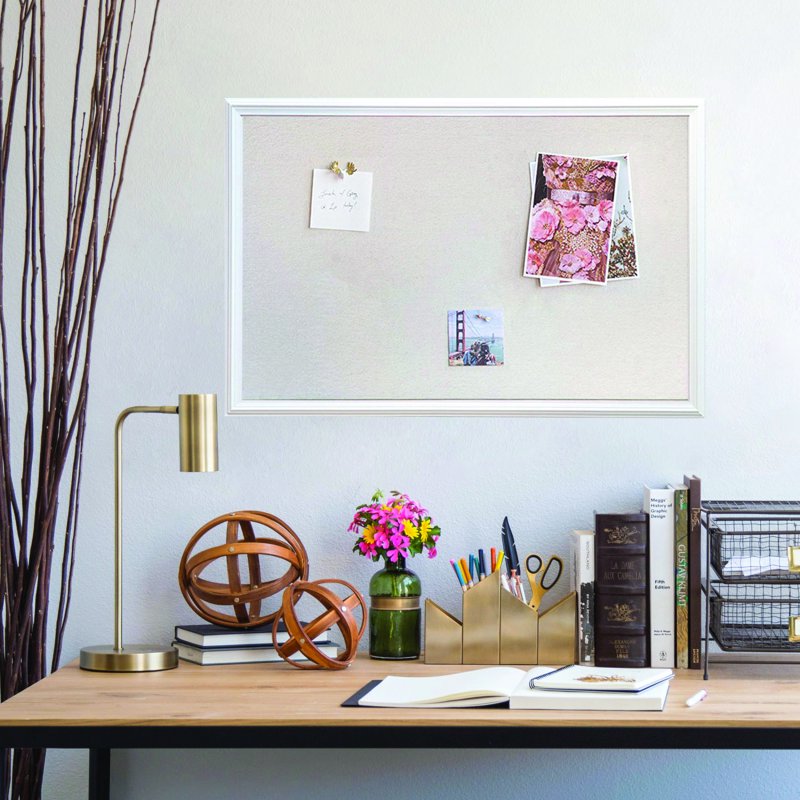 40 x 30 Inch Linen Bulletin Board with White Wood Frame - Office & Home Decor