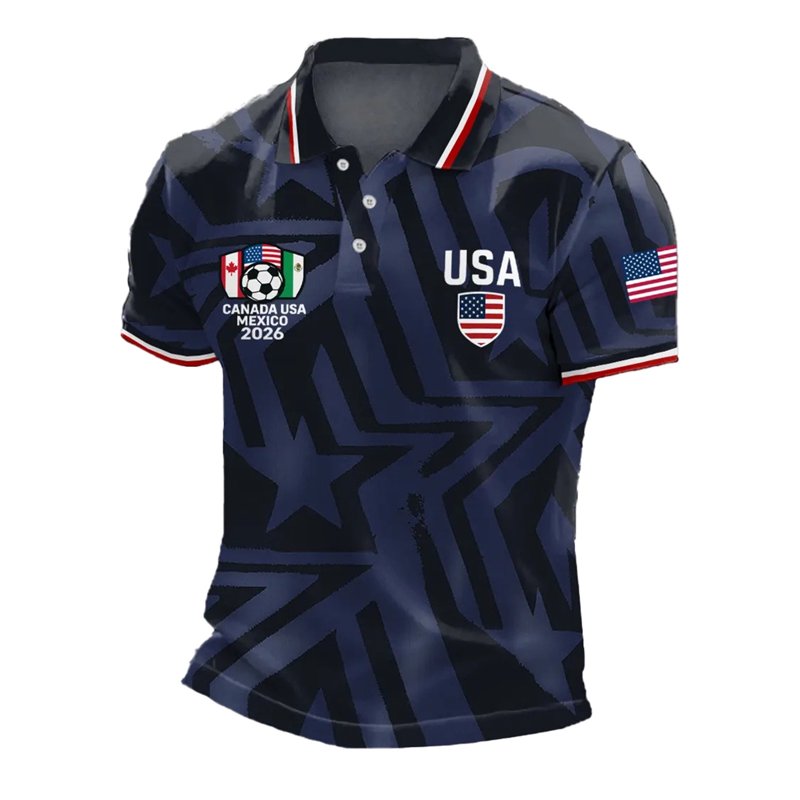 USA Flag Soccer Jersey Polo Shirt for Men, Short Sleeve, Large, Black M