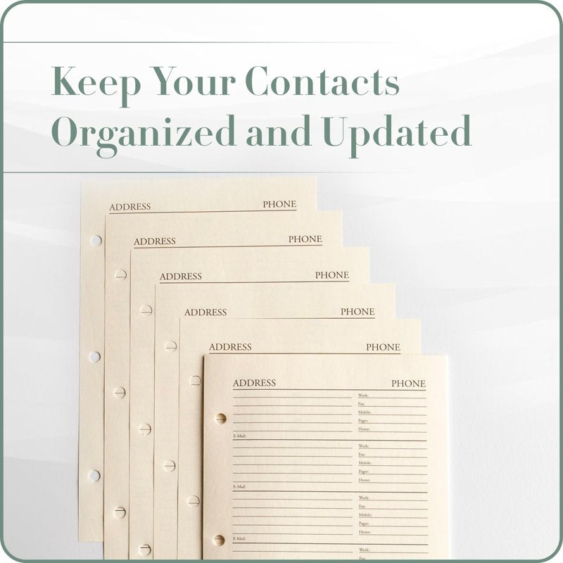 Address Book Refill Pages 5.5x8 Inches - 30 Pages for Contact Storage