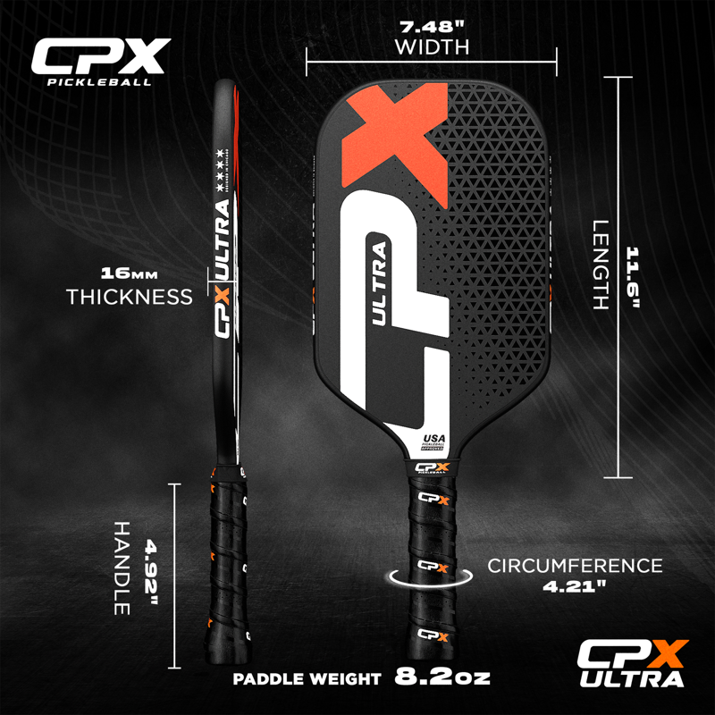 CPX Ultra Series Pickleball Paddle – Black, 16mm Honeycomb Core