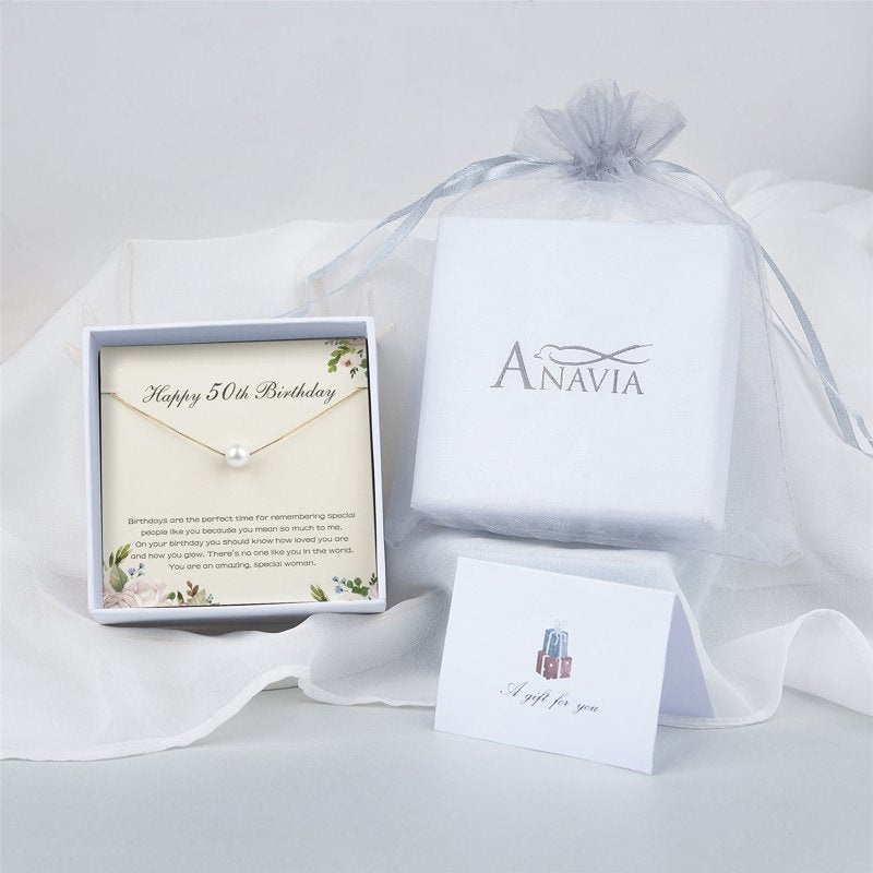 50th Birthday Pearl Necklace for Grandma - Gold or Silver Chain Options, Gift for Nana