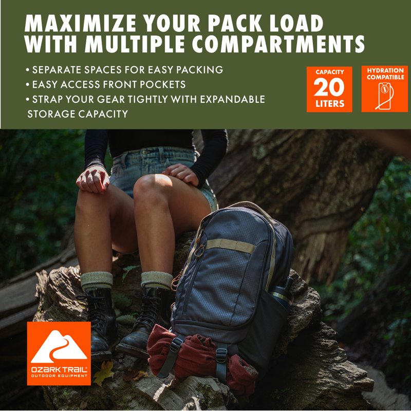 20L Adult & Teen Polyester Daypack Backpack with Padded Laptop Compartment