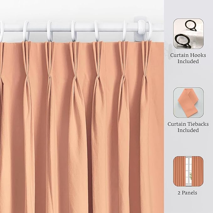 Blackout Pinch Pleat Curtains for Bedroom & Living Room - Thermal Insulated Room Darkening Drapes