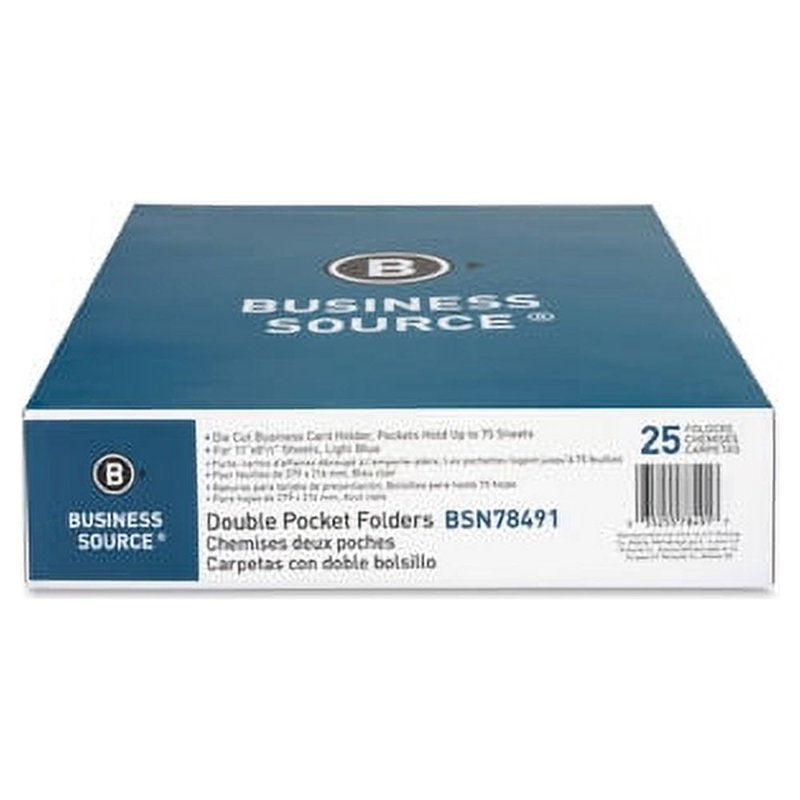 Blue Two-Pocket Folder with Business Card Holder, 25 Pack - Letter Size