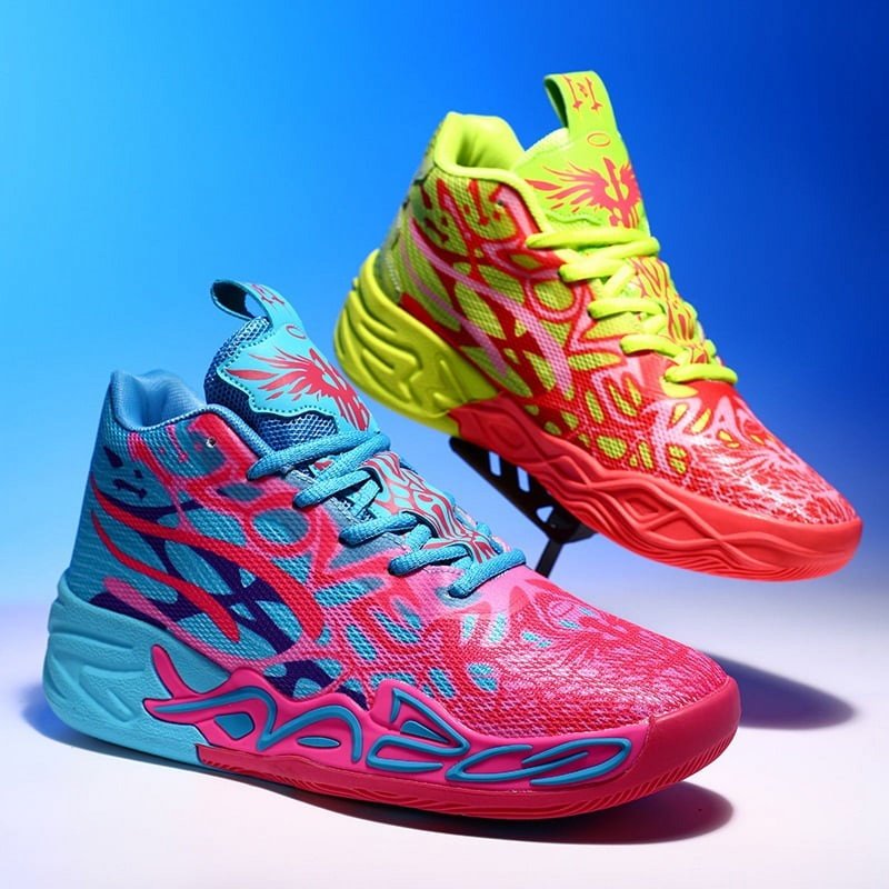 Men's Breathable Mesh Basketball Shoes with Flame Design - Non-Slip Support