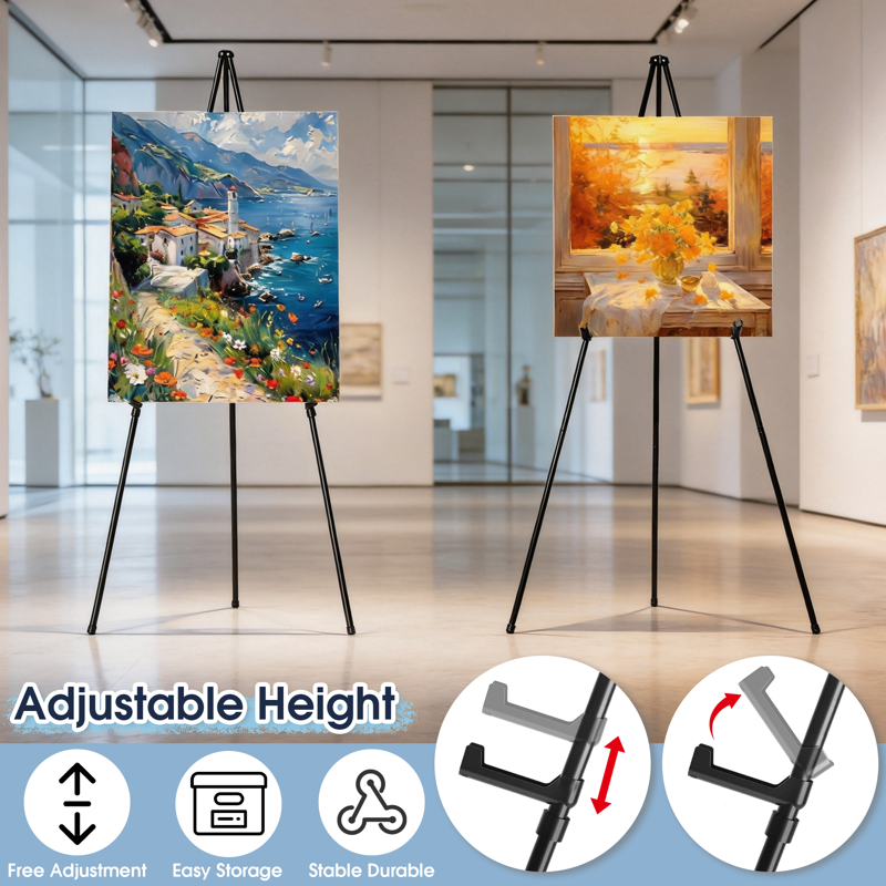 Portable Metal Easel Stand for Artwork & Sign Display, 63-Inch Tripod