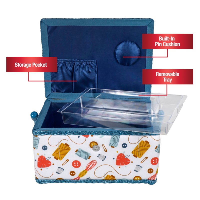 Large Sewing Basket with Storage Tray - Multicolor Craft Organizer
