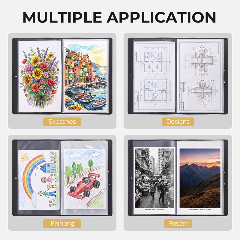 12x18 Inch Art Portfolio Folder with 30 Clear Pockets – Artist Presentation Storage Binder