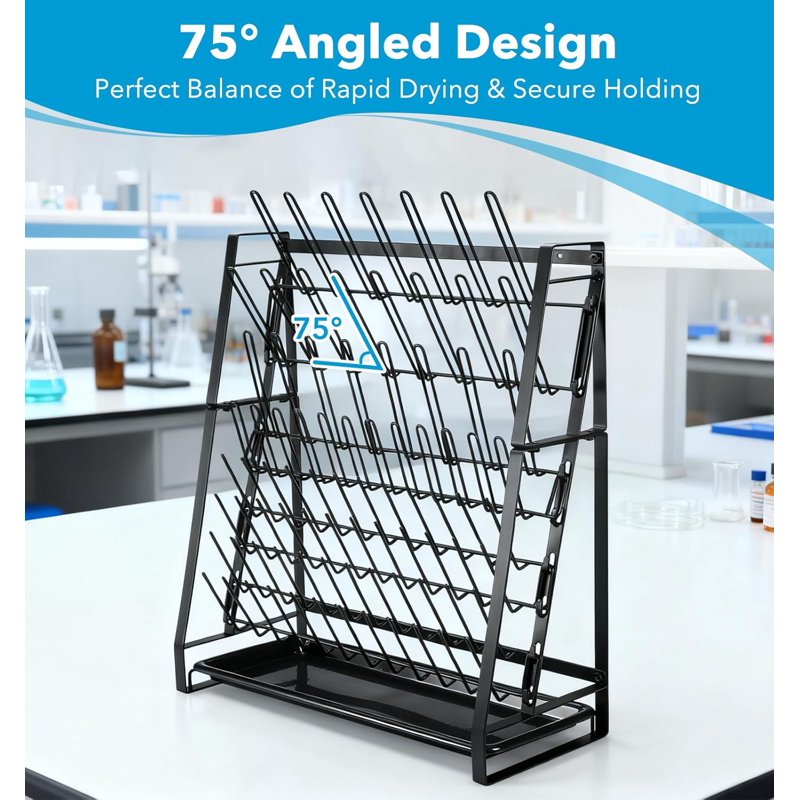 Lab Glassware Drying Rack Wall Mount & Countertop Steel Wire Holds 83 Items