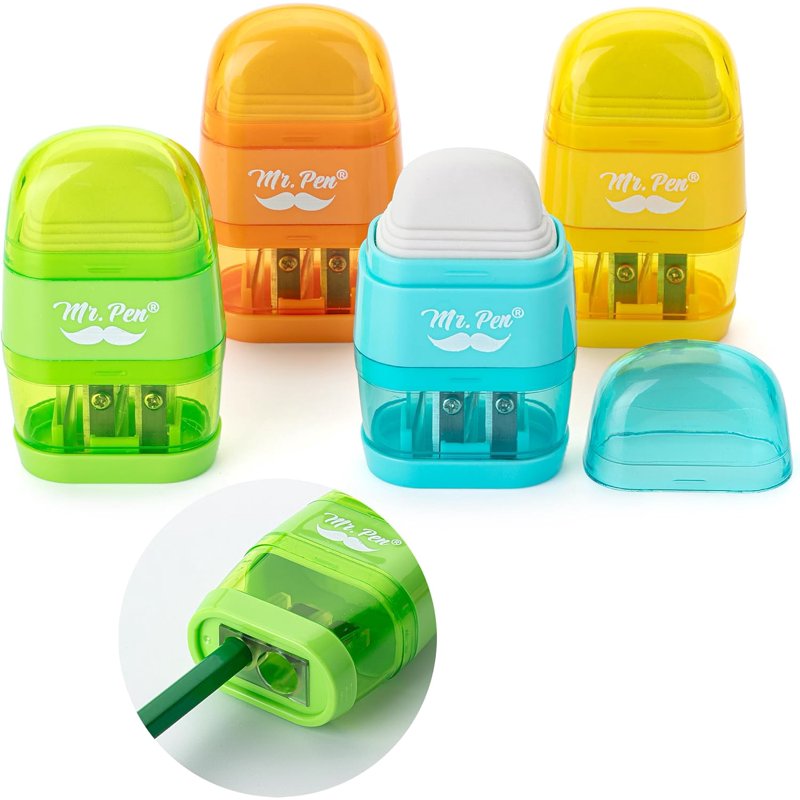 Colorful 4-Pack Pencil Sharpener and Eraser Set - Compact, Portable School Supplies