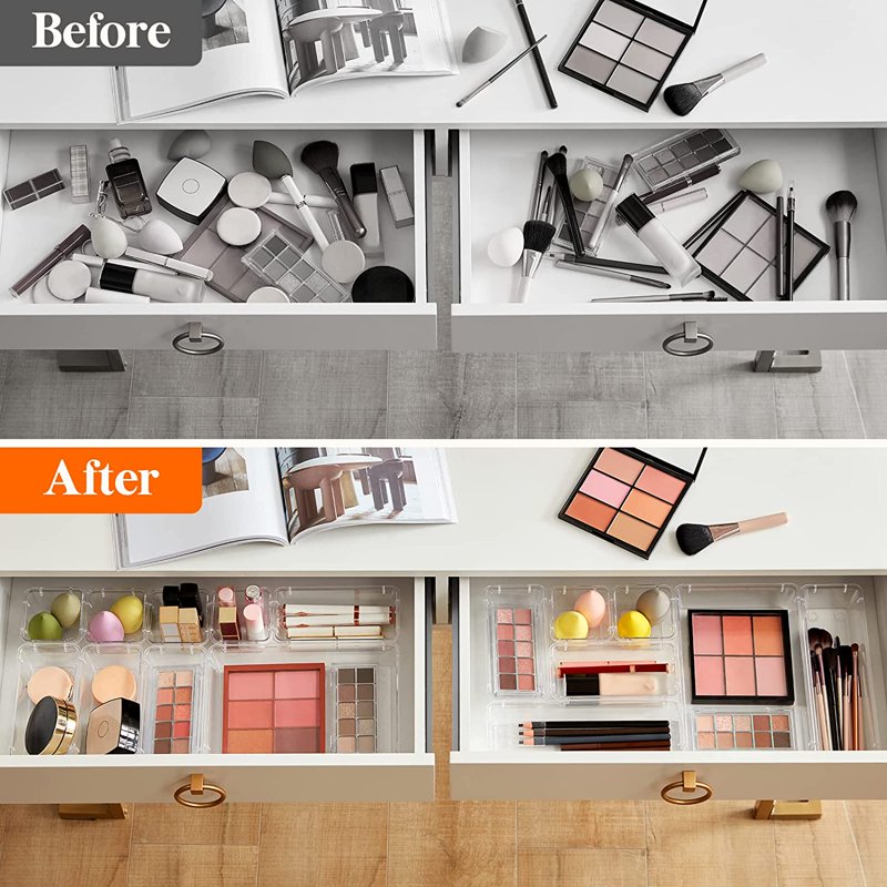 25 Pack Clear Plastic Drawer Organizers for Office and Home Storage