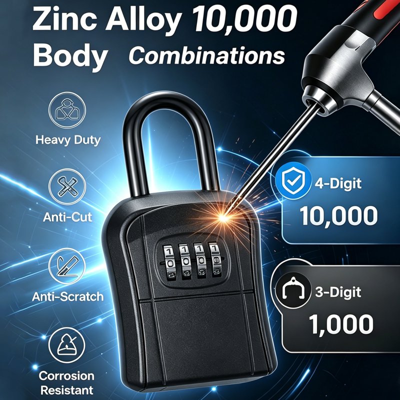Wall Mounted Key Lock Box with Resettable 4-Digit Combination Weatherproof Safe