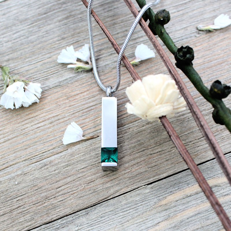 Memorial Cremation Necklace with Birthstone Pendant - Waterproof Ash Urn Jewelry