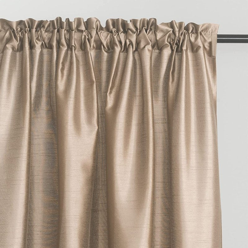 Faux Silk Light Filtering Curtains with Rod Pocket - Tan, Beige, Dark Grey