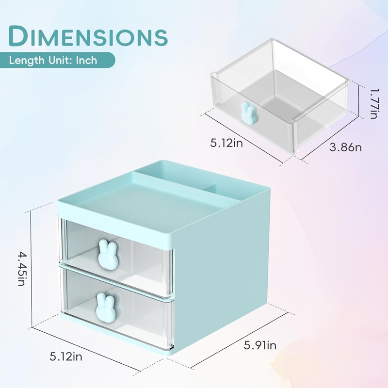 Multi-Functional Desk Organizer with 2 Drawers and Compartments - Blue, Pink, White