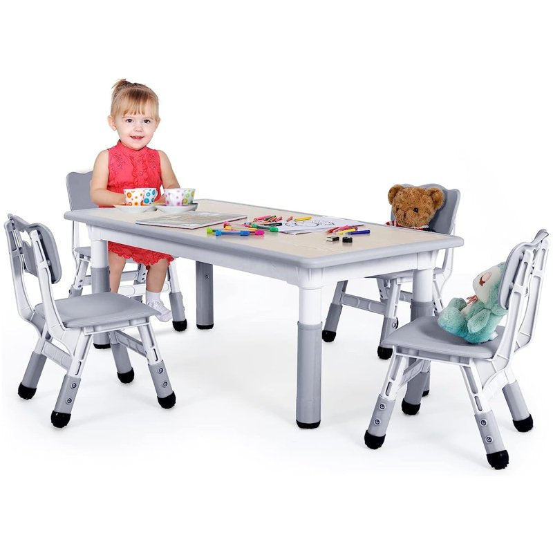Kids Adjustable Activity Table and Chair Set with Graffiti Desktop — Safe & Sturdy