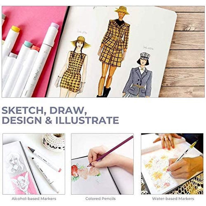 Large Hardcover Sketchbook with Marker Paper - 78 Sheets, 8.3x11.7 Inches