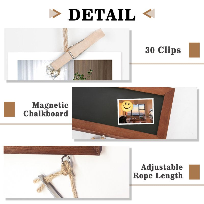 Rustic Black Hanging Photo Display with Chalkboard and Clips Wall Decor