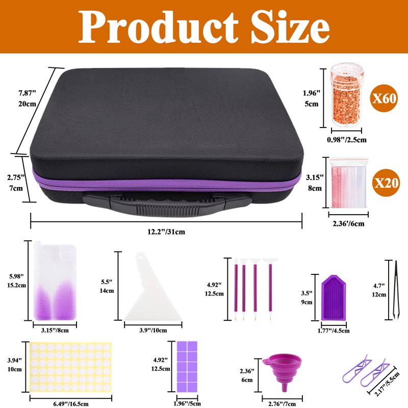 Diamond Art Storage Organizer Case with 60 Compartments and Craft Accessories
