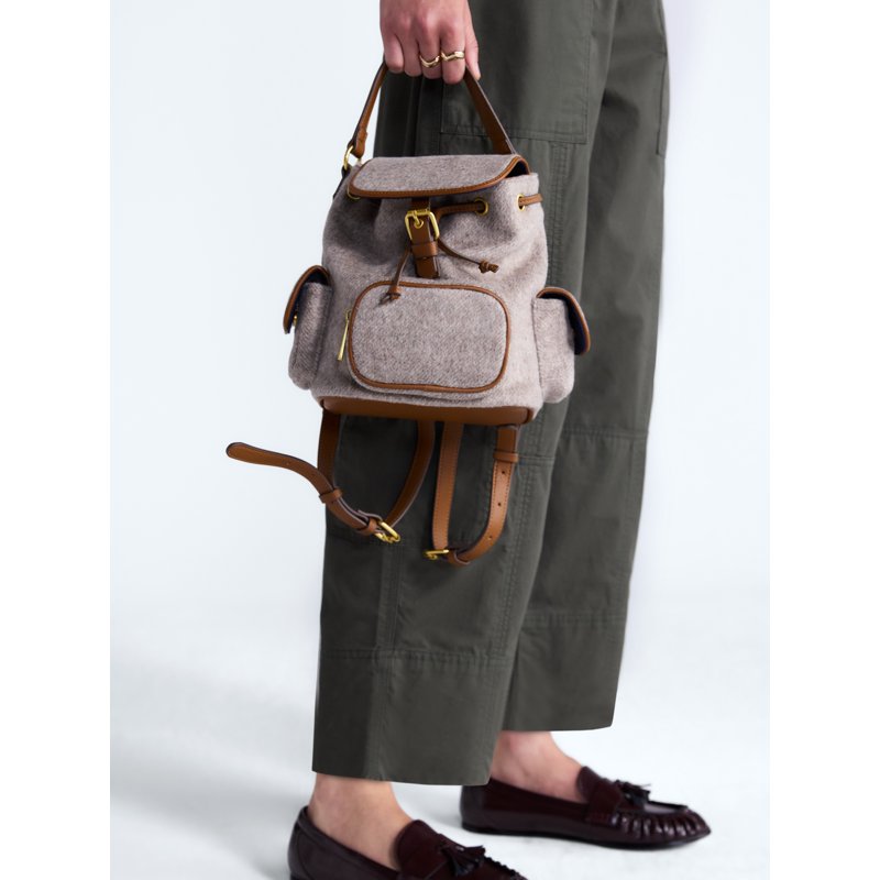 Women's Backpack with Faux Leather Trim and Multiple Pockets