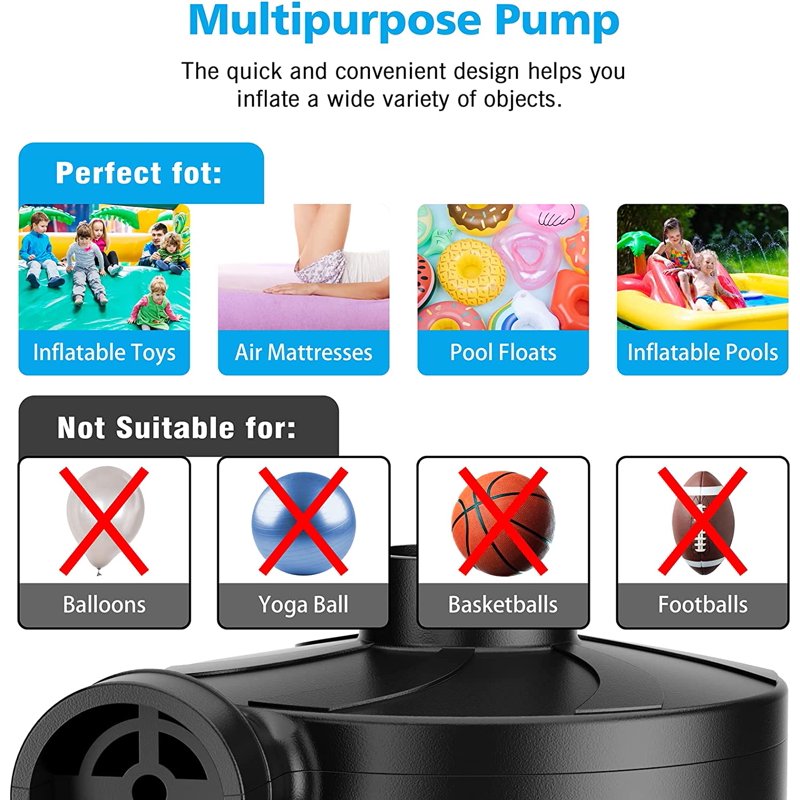 Electric Air Pump for Inflatables Portable Quick-Fill with 3 Nozzles