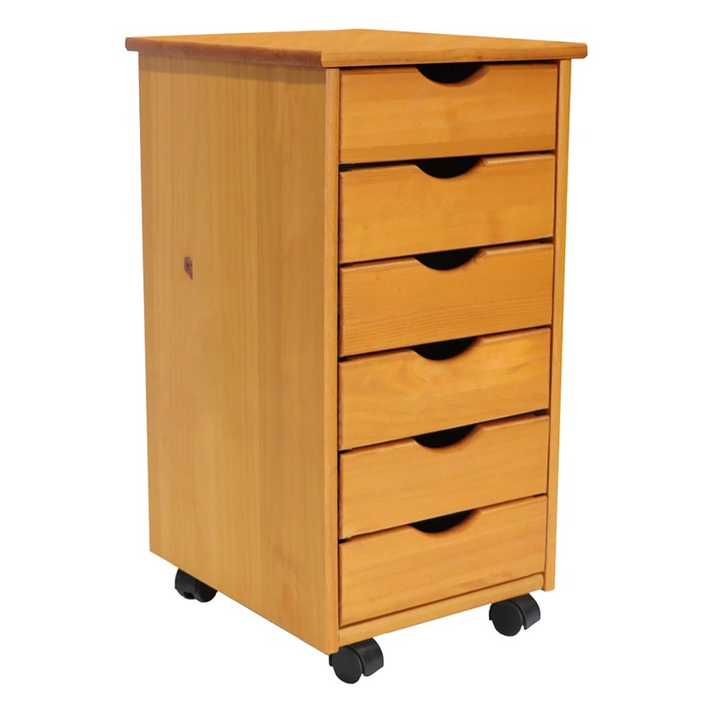 Solid Wood Mobile Storage Cart with 6 Drawers - Sustainable Pine, Versatile & Durable