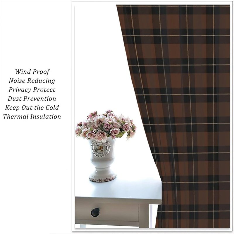 Plaid Curtains Set - Insulated Geometric Window Treatments for Living Room and Bedroom