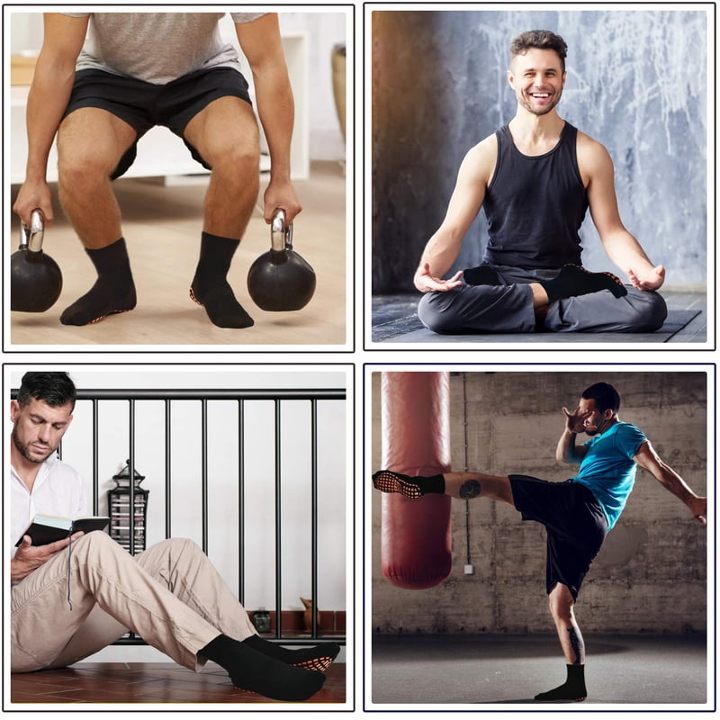 Men Non-Slip Socks 3 Pairs Anti-Skid Grips for Yoga Pilates Gym Shoes 04 Black+Coffee+Navy Blue