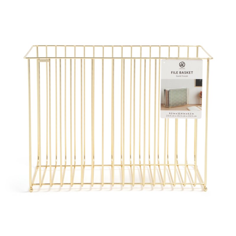 Gold Metal Hanging File Basket for Office & Home Organization - 9.2x12.4x6.1 Inches