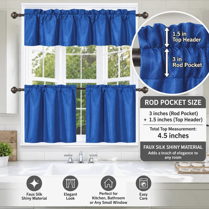 3-Piece Faux Silk Blackout Kitchen Curtain Set - Stylish Window Treatment