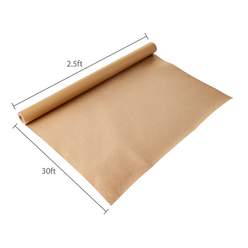 Kraft Brown Paper Roll - Eco-Friendly Gift Wrapping & Crafting, 2.5 ft x 30 ft