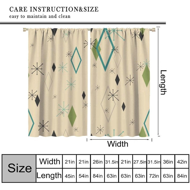 Retro 50s Atomic Mid Century Modern Space Window Curtains - Insulated 2 Panel Sets