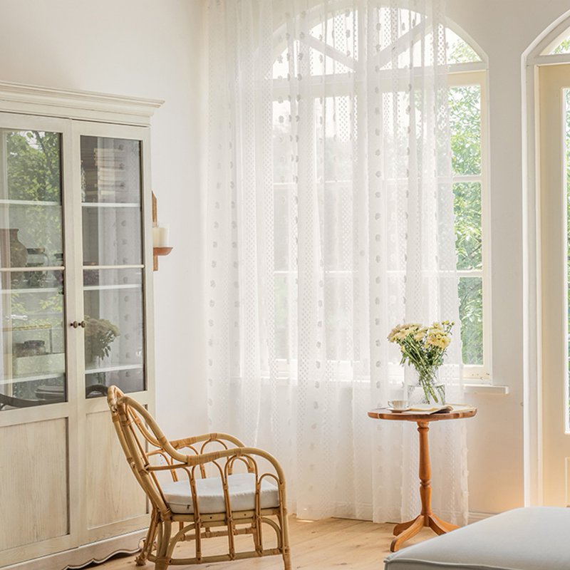 Semi Sheer Pom-Pom Curtain Set - Boho Farmhouse White 2 Panels