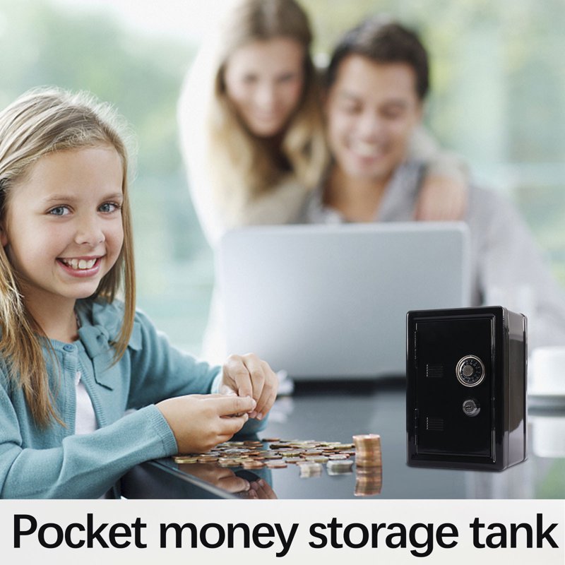 Kids Piggy Bank Locker Safe with Single Digit Lock and Key - Metal Money Box