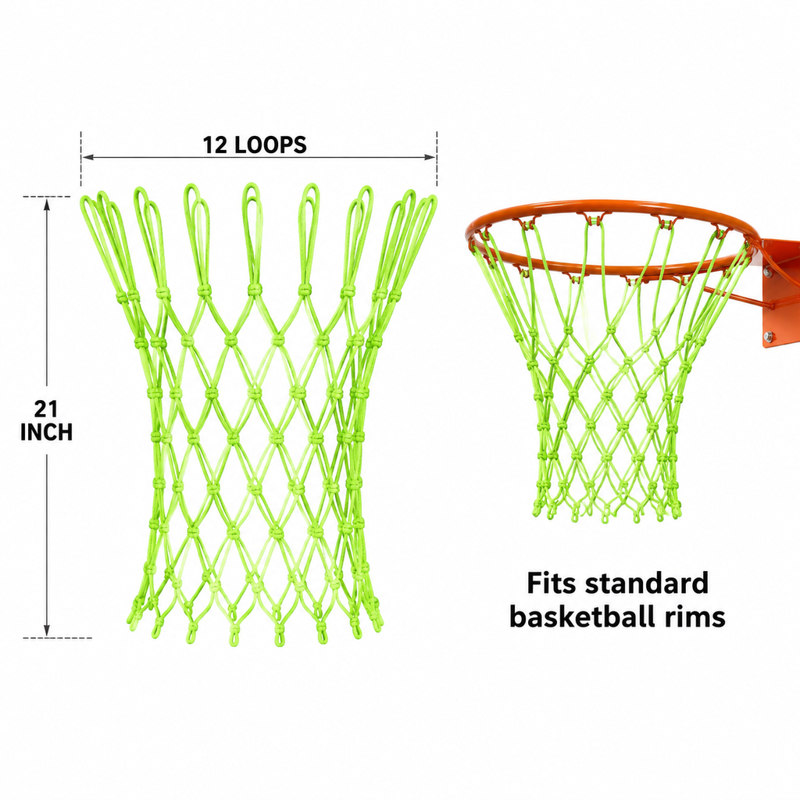 Glow-in-the-Dark Basketball Nets 2-Pack, Heavy-Duty Nylon, 21-Inch, Outdoor Indoor