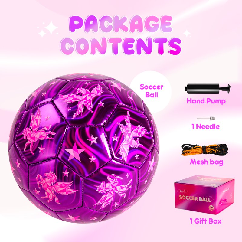 PlayZap Size 3 Cartoon Soccer Ball with Pump - Sparkly Purple Unicorn for Kids 3-8