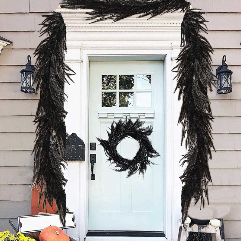 Halloween Garland Artificial Hanging Black Pine Needle Vine Fall Decor 5.9Ft