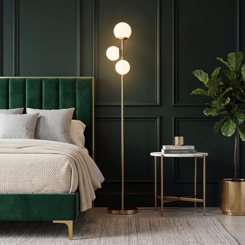Gold 3-Light Globe Floor Lamp with Frosted Shades - Modern Standing Tree Lamp for Living Room Bedroom