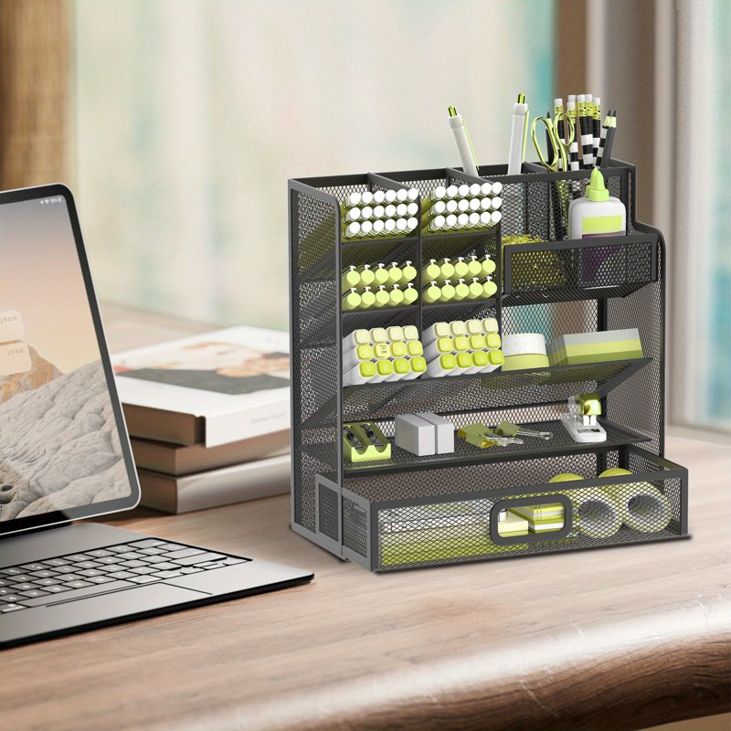 Multifunctional Desktop Organizer with Drawer and Pen Holders - Office & Art Supplies