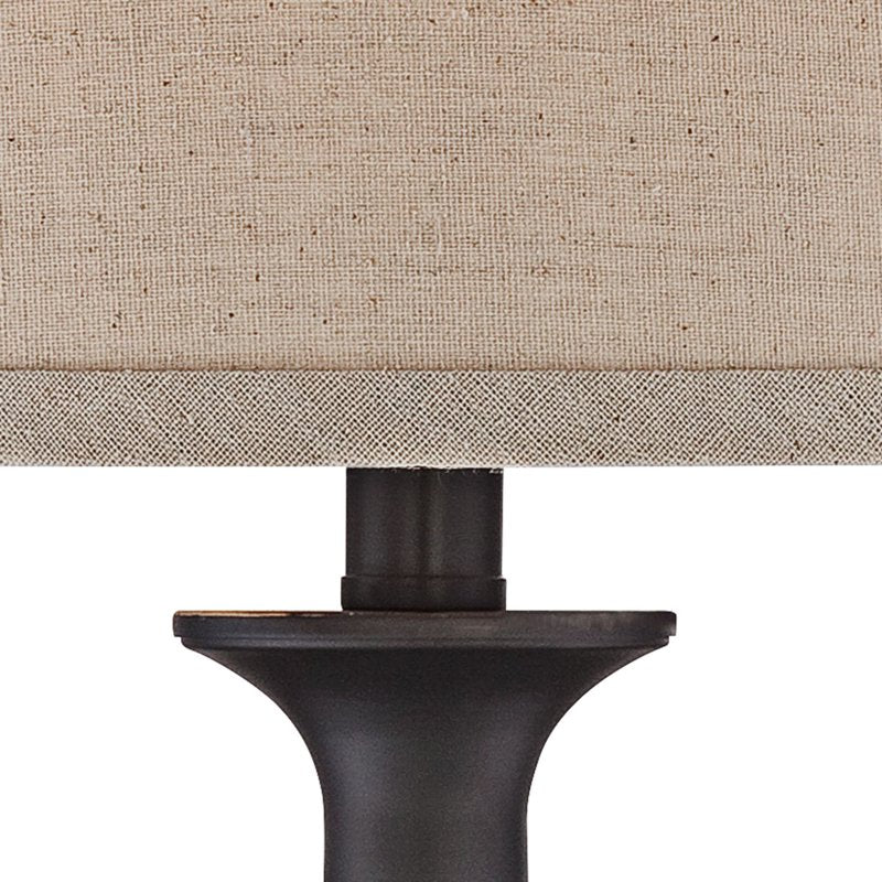 Rustic Farmhouse Table Lamps Set of 2 - 25 Inch Dark Bronze Metal with Linen Drum Shades for Bedroom & Living Room
