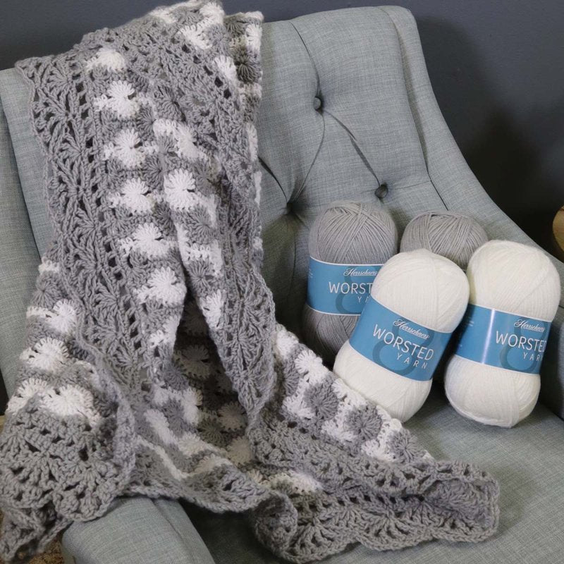 Crochet Throw Kit with Pattern and Yarn - Cloudburst Design, 41x52 Inches