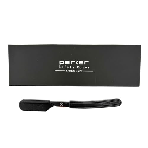 Parker Director Black Non-Folding Straight Barber Razor ? Japanese-Style Razor with Stainless Steel Arm, Blade Protector Cap & Ergonomic Non-Slip Handle ? Ideal for Professionals - 5 Blades Included