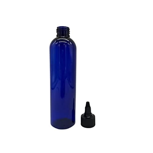 Natural Farms 8 oz Blue Cosmo Plastic Bottles -12 Pack Empty Bottle Refillable - BPA Free - Essential Oils - Aromatherapy | Black Twist Top Cap - Made in the USA